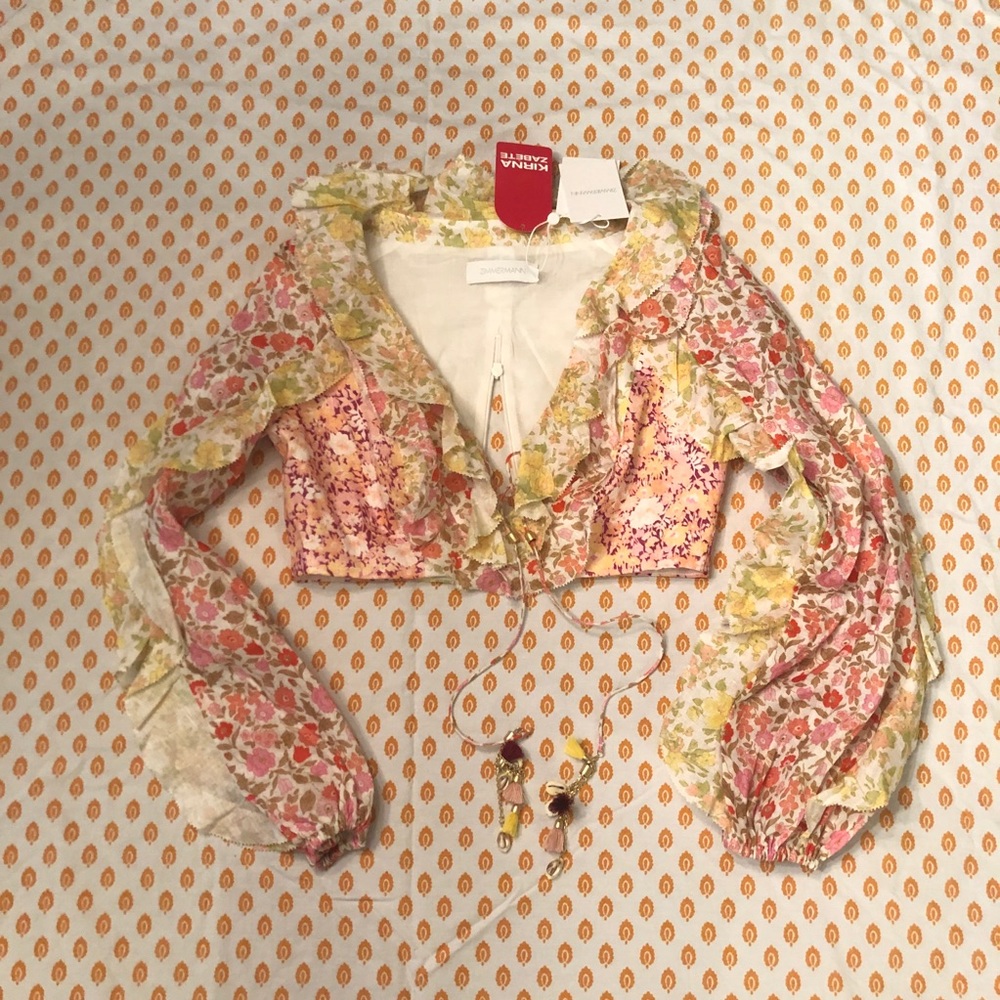 NWT Zimmerman Goldie Spliced Frill Floral Crop Top